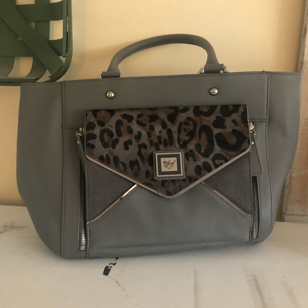 Sharif 1827 Gray Leather Print Handbag Purse
